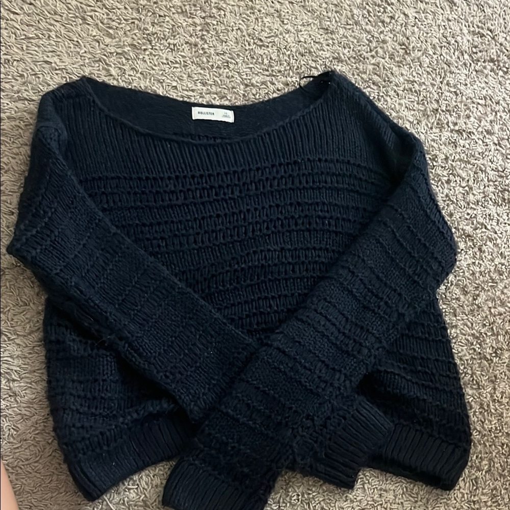 off the shoulder navy knit sweater hollister